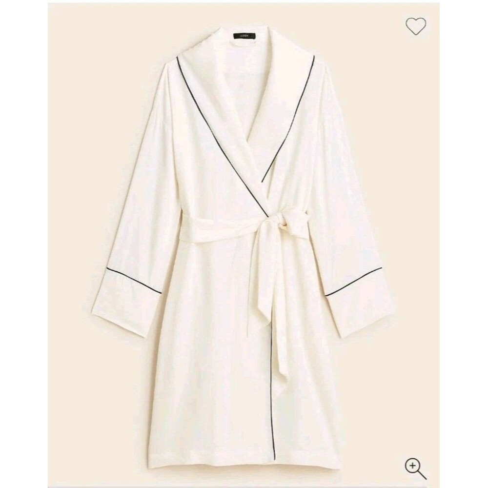 J. Crew Easy-Luxe Eco Robe Cream Navy Piping Satin Sleepwear XXS/XS Loungewear